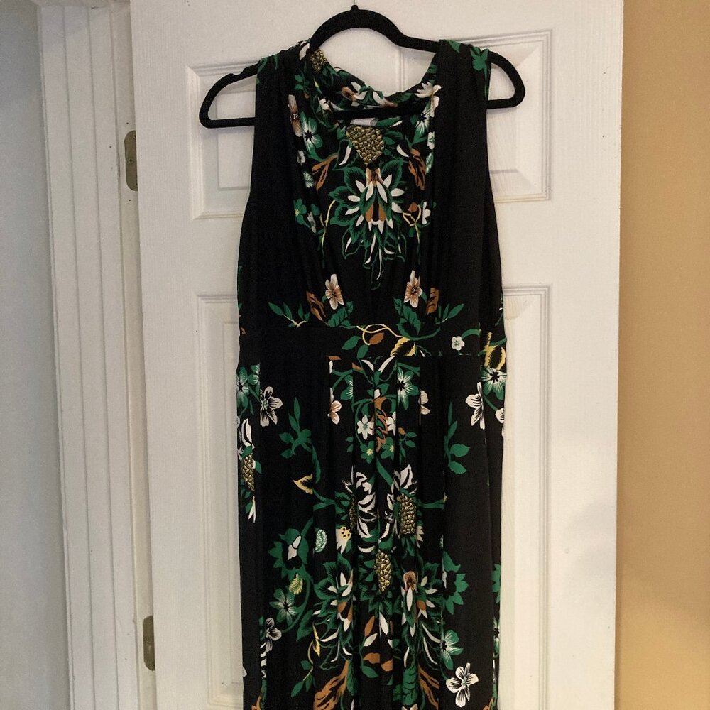 Chico's Black Floral/Fruit Maxi Sleeveless Dress, size 2 (US 12/14)